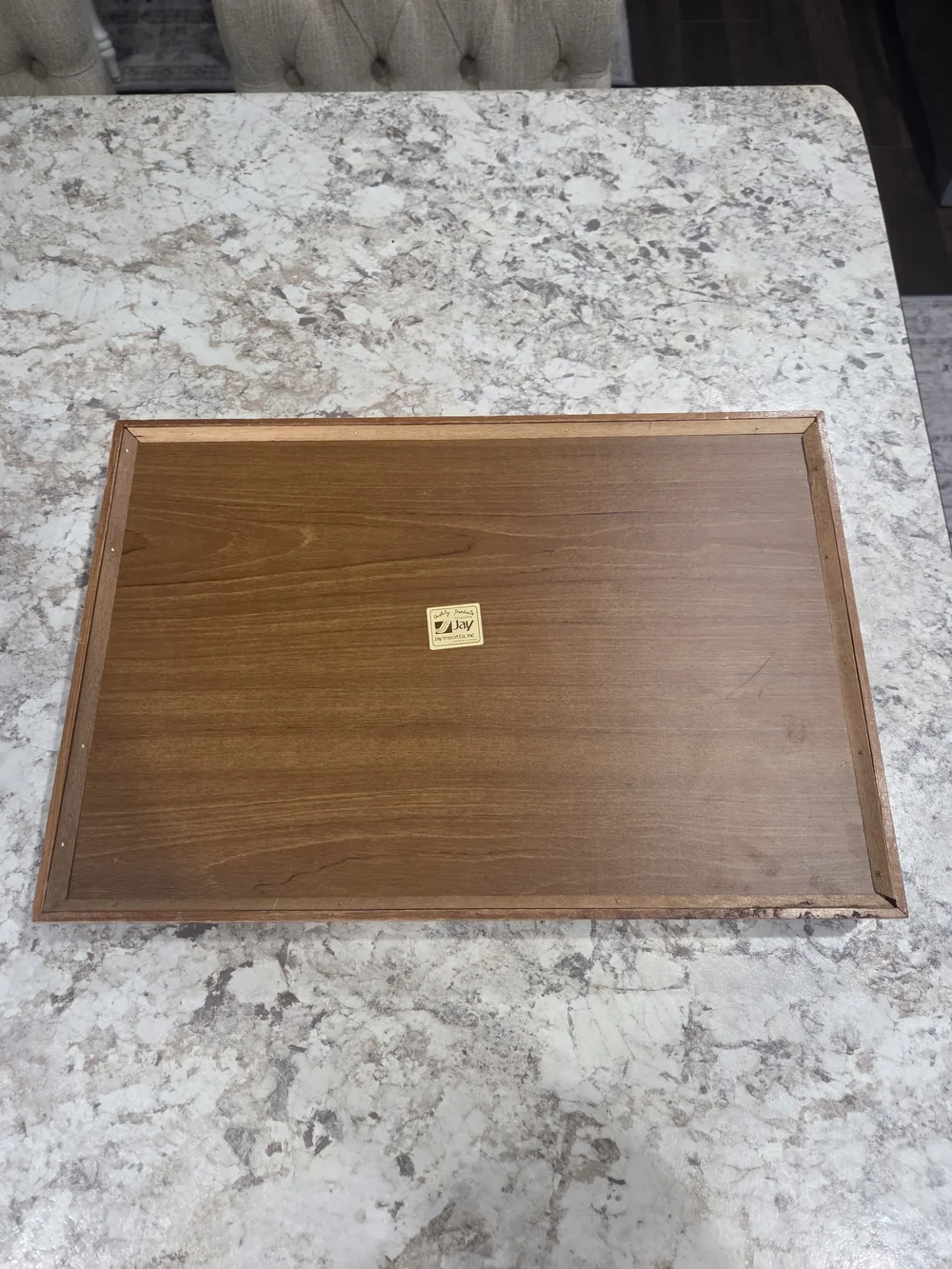 Vintage Style Brown Wood Serving Tray with Duck Illustration MCM